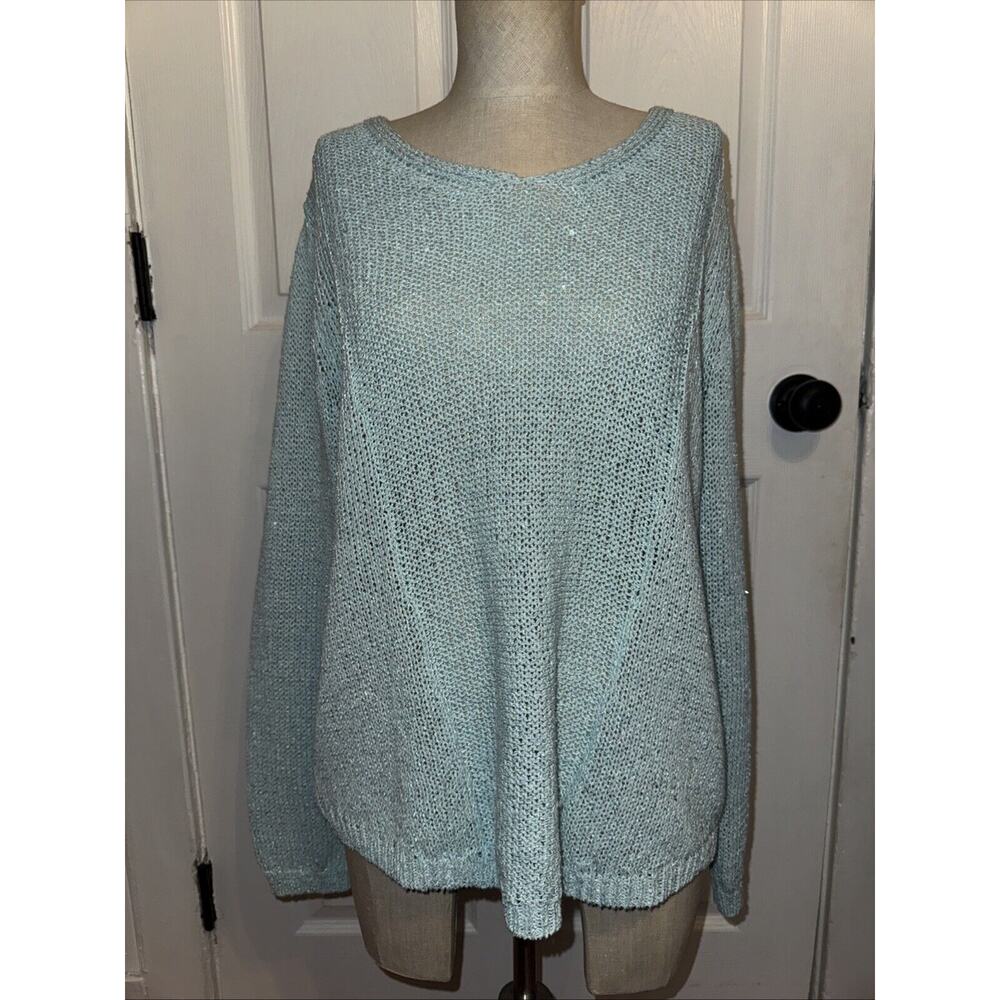Chico’s Women’s Light Blue Sequin Knit Sweater Long Sleeve Size 2 US12